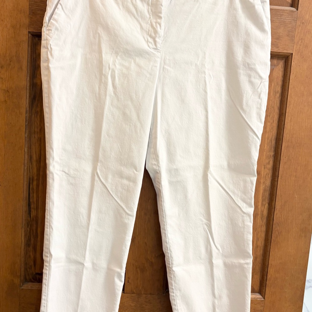 Worthington White Cropped Capri Pants Modern Fit Stretch Slash Pockets Med Rise